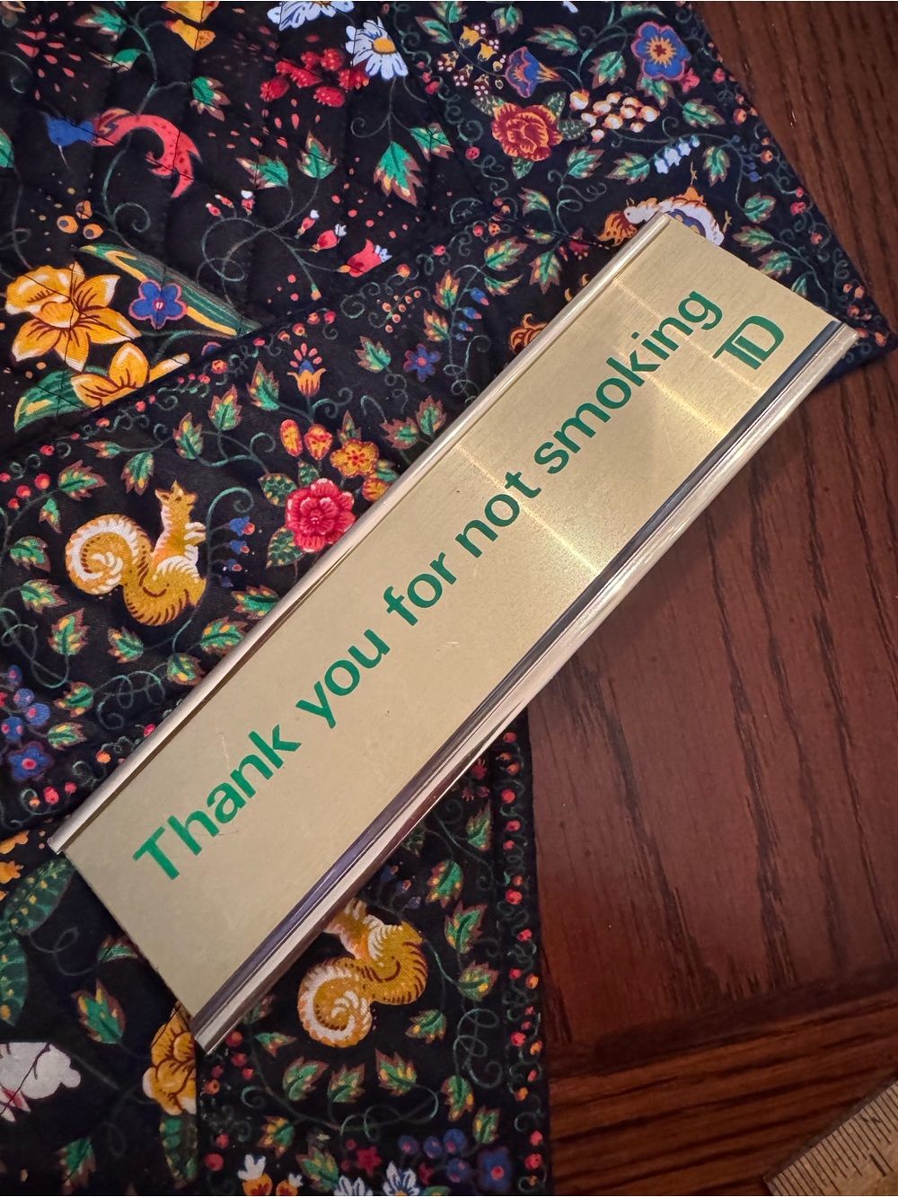 Vintage TD Bank Desk Sign Thank You For Not Smoking Brass Tone Logo